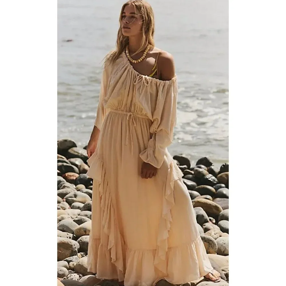 Free People Shore Chic Maxi Dress Size Small FREE-EST Summer Ivory Ruffle